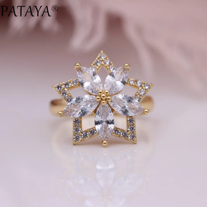 PATAYA, новинка, женские кольца, 585, розовое золото, конский глаз, натуральный циркон, креативные вращающиеся кольца, пентаграмма, полые, модные ювелирные изделия