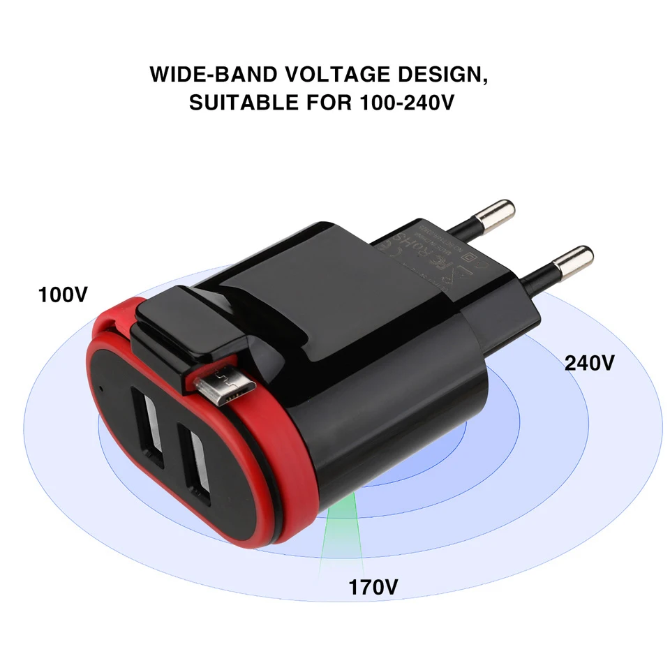 Сетевое зарядное устройство VOGEK с двумя USB портами и кабелем|Зарядные устройства