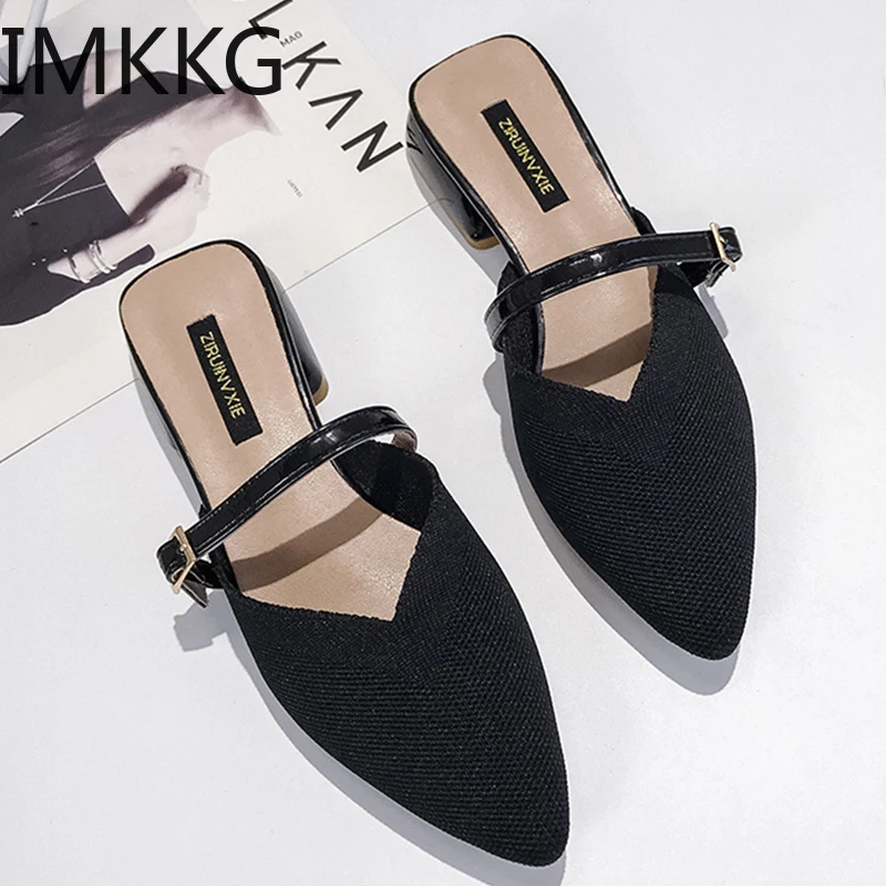 Роскошные однотонные женские шлепанцы без застежек Женские мюли с острым носком