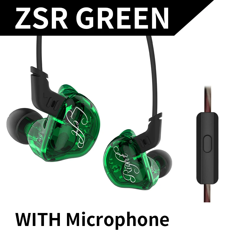 AK KZ ZSR 2BA+ DD наушники в ухо арматура с динамической гибридной гарнитурой HIFI бас шумоподавления наушники с замененным кабелем ZST - Цвет: Green with mic