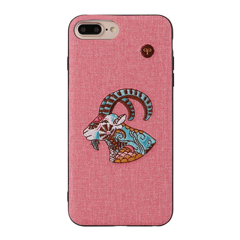 Embroidered Phone Case For iPhone 6 6s 7 8 Plus X Cute Girl Cattle Sheep Tiger Animal Embroiderd TPU+PC Cover Fundas Coque |