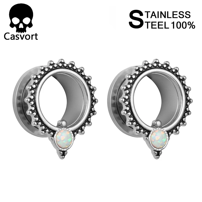 silver Casvort Новые Модные Серьги Для Пирсинга Ушей из нержавеющей стали, опал, тоннели винтовые, дизайн сзади, пара, 2 шт./партия - Окраска металла: silver
