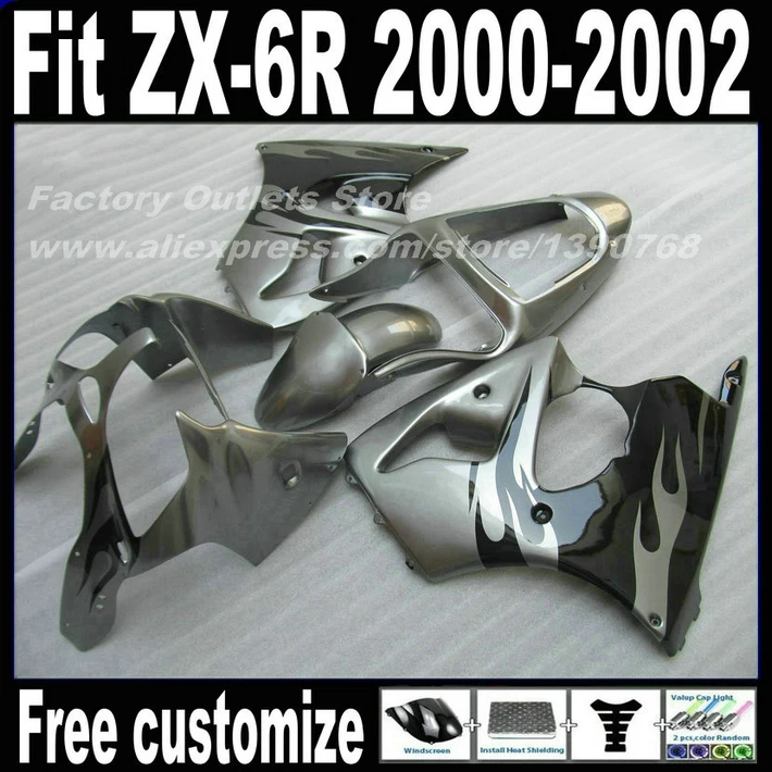 

7 Free gifts Fairings set for Kawasaki ZX-6R 2000 2001 2002 Ninja 636 gray black ABS fairing kit ZX6R 00 01 02 AF76