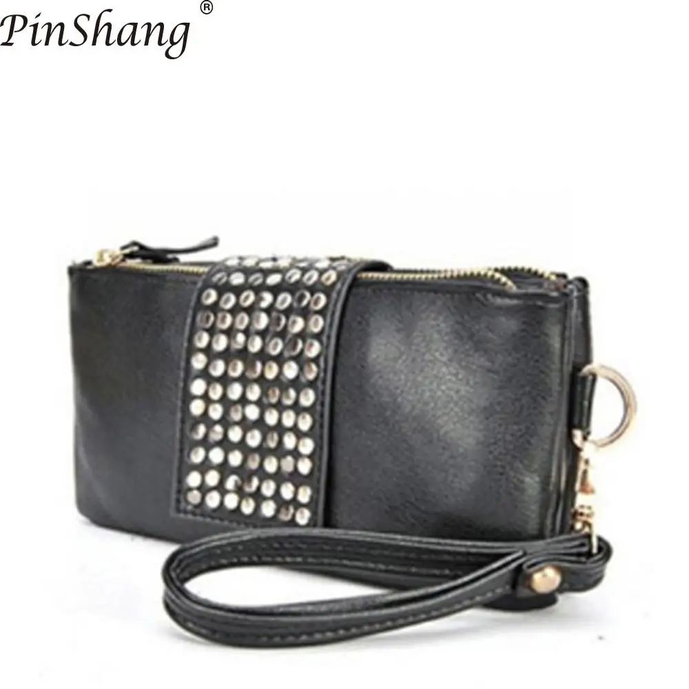 Женская сумочка PinShang модный простой кожаный кошелек с заклепками компактный