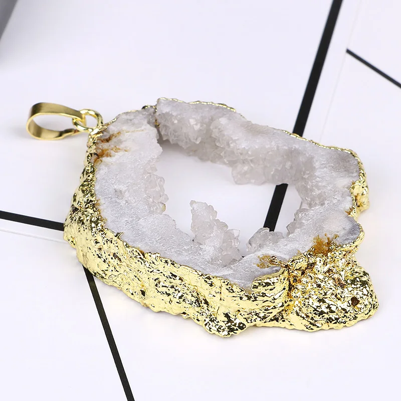 Естественные белые прозрачные хрустальные подвески с золотым покрытием Кулон