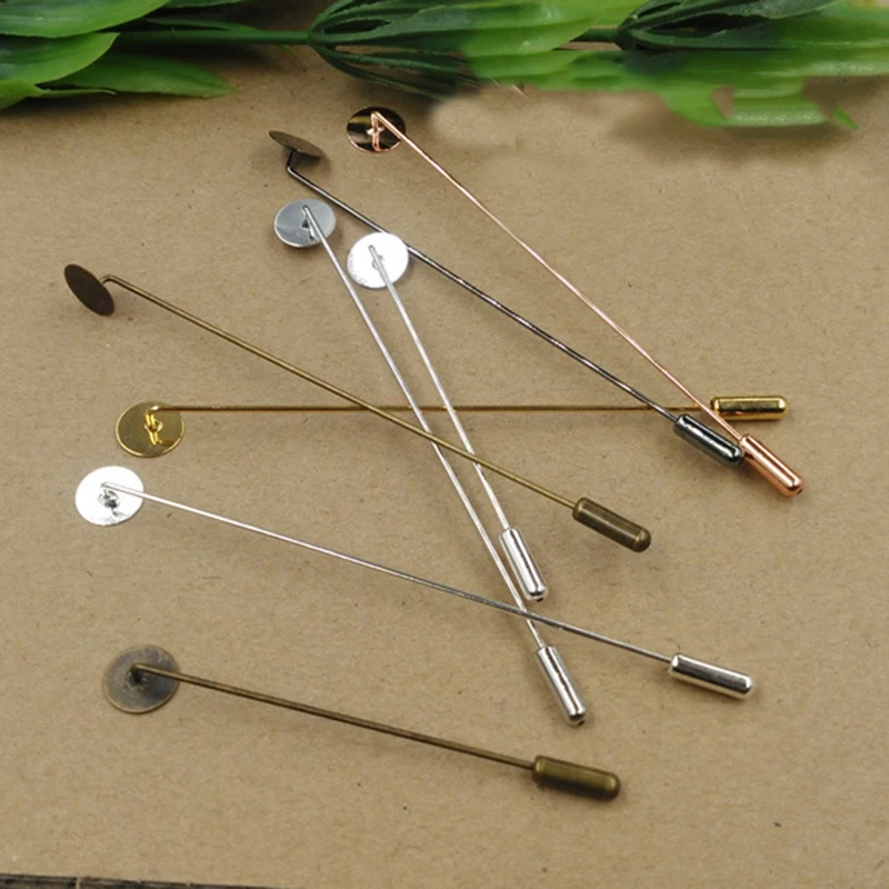 

20pcs/lot 6 Colors 6.5cm 9.3cm Copper Brooch Base Blank 10mm Flat Cabochon Settings Tray Pins Brooch Lapel Pin Base DIY Jewelry