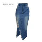 Женская юбка-карандаш 2019 Новая мода S-Xxxl Размер плюс Дамская Длинные Голубые Джинсы рваная Высокая талия тонкая облегающая юбка-карандаш