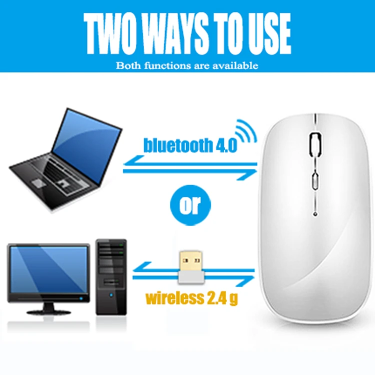 Двухрежимная алюминиевая беспроводная мышь 2 4G перезаряжаемая Bluetooth