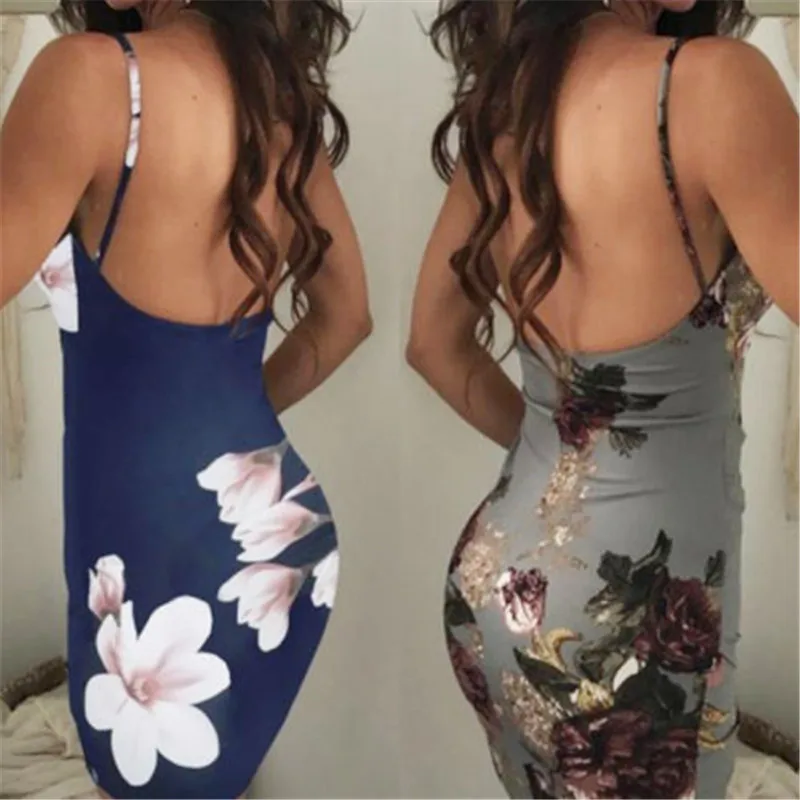 Сексуальное женское платье без рукавов с цветочным принтом и V-образным вырезом