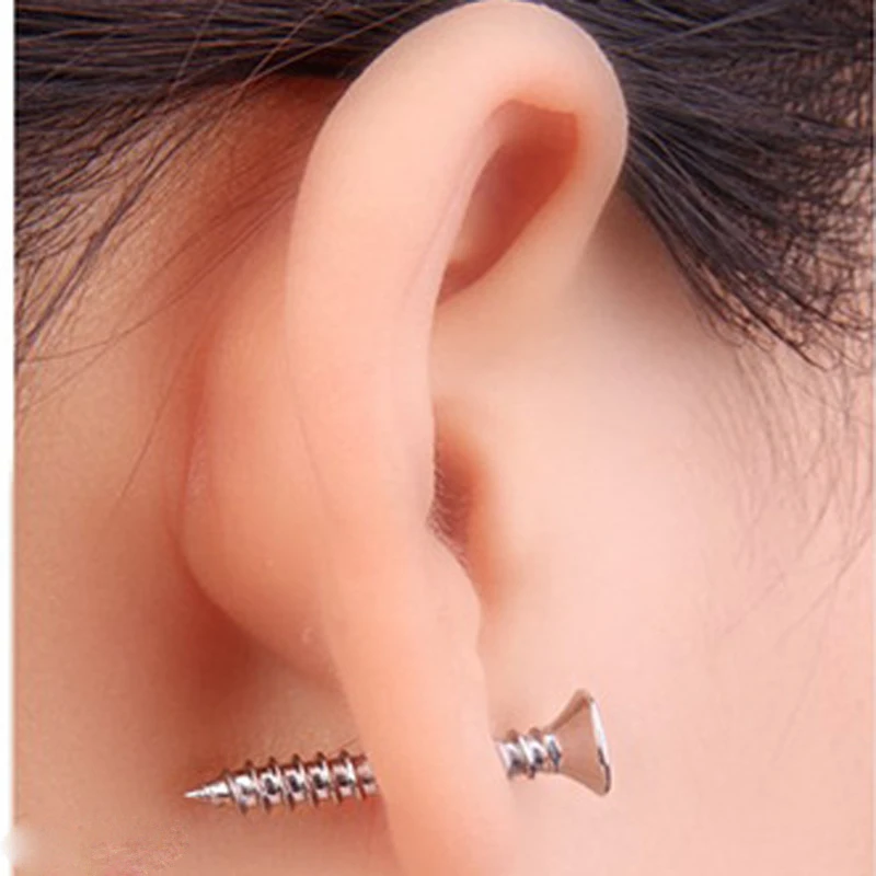 1 Piece Punk Stainless Steel Nail Screw Stud Earring Gold Black Color Helix Ear Piercing Fashion Jewelry|screw stud earrings|fashion earringsstud