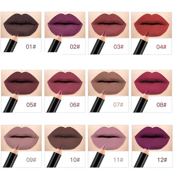 12 Colors Cosmetic Lipstick Pen Matte Long Lasting Pigments Waterproof Lady Charming Lip Liner Contour Makeup Lipstick Tool 4