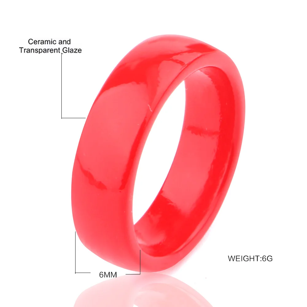 Новые простые энтузиазм красный Керамика кольца шириной 6 мм Гладкие для Для