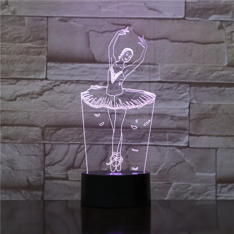 3D иллюзия Лампа балет девушка светодиодный ночные светильники USB 7 цветов мигающий светодиодный Настольный светильник дети прикроватные украшения GX1711