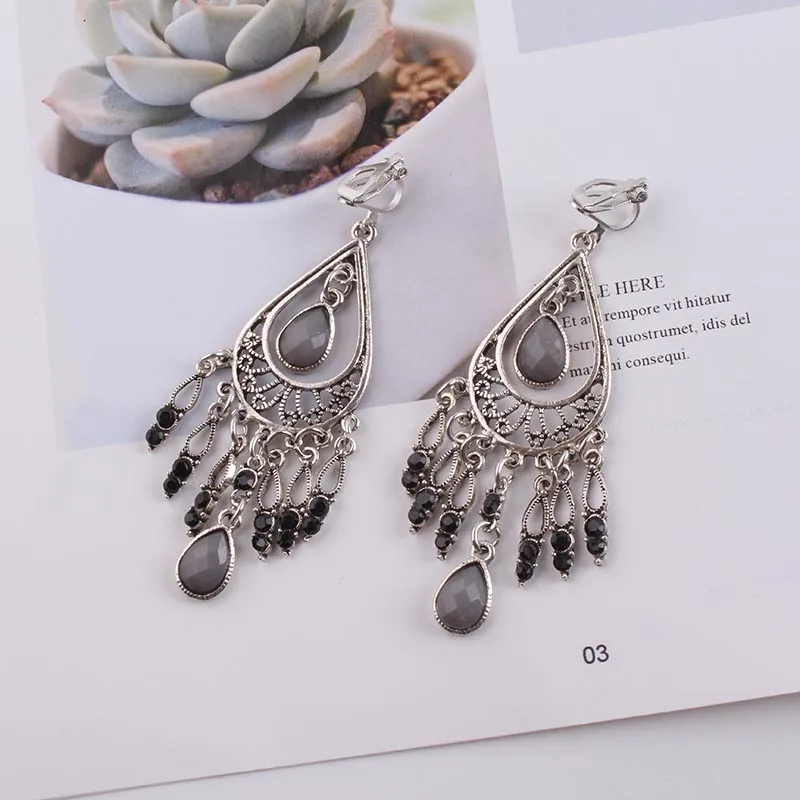 grey JIOFREE, модные ювелирные изделия,, винтажные богемные клипсы, серьги, не пирсинг, серьги для женщин, массивные серьги - Окраска металла: grey