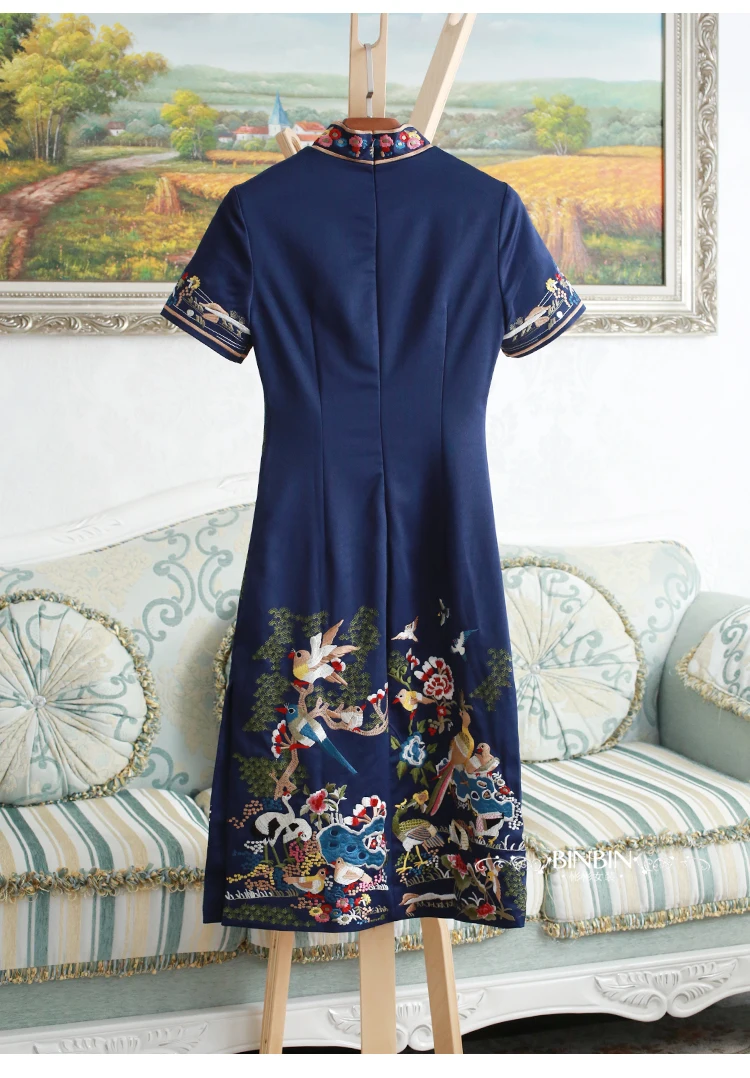 Винтажные вечерние платья Cheongsam с вышивкой для женщин