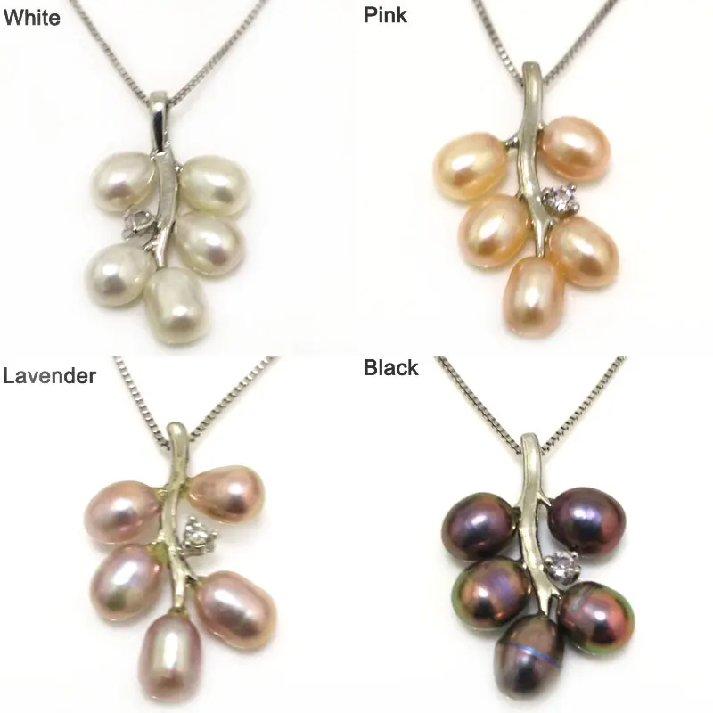 18 inches Grape Style 6-7mm Natural Lavender Rice Pearl 925 Sterling Silver Pendent Necklace with Zirconia | Украшения и