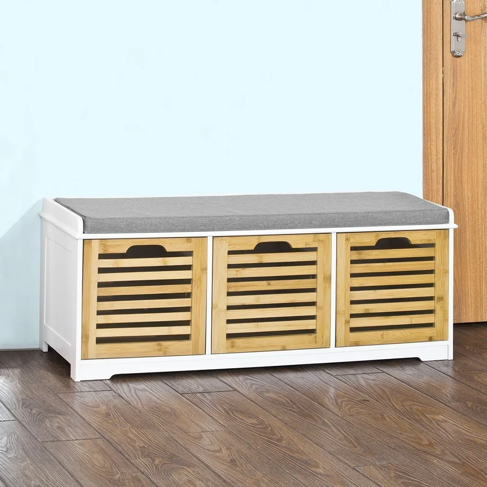 

SoBuy FSR23-WN Shoe Storage Bench with 3 Drawers and Seat Cushion Cabinet Storage Unit