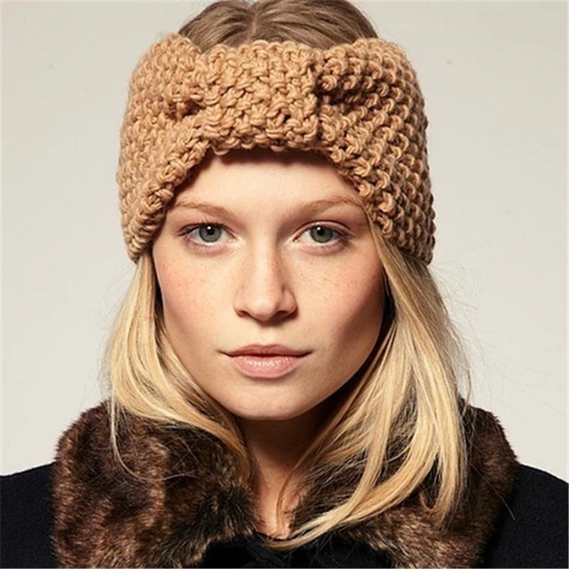 Повязка на голову женская зимняя теплая вязаная тюрбан с бантом - купить по