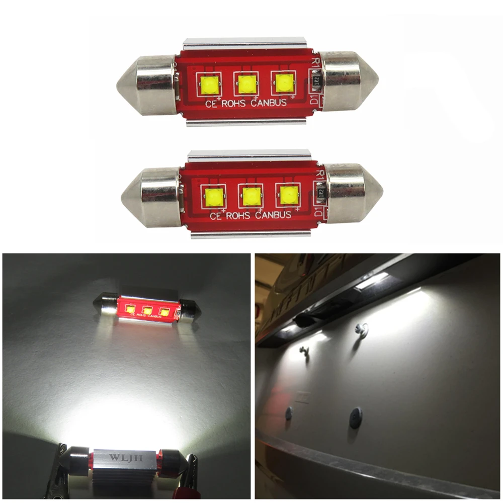 

WLJH 2x Festoon Canbus 36mm LED Dome Light DE3425 C5W LED Bulb Auto Car Interior Led Map Reading License Plate Light No Polarity