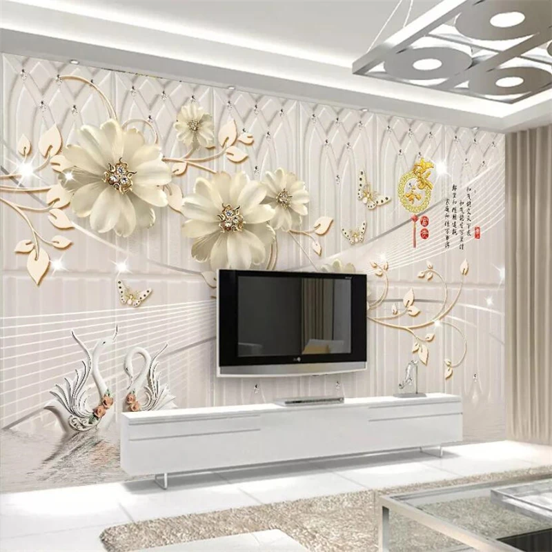 

beibehang Custom wallpaper 3D solid mural transparent luxury jewelry flower diamond noble and exquisite TV background wall paper