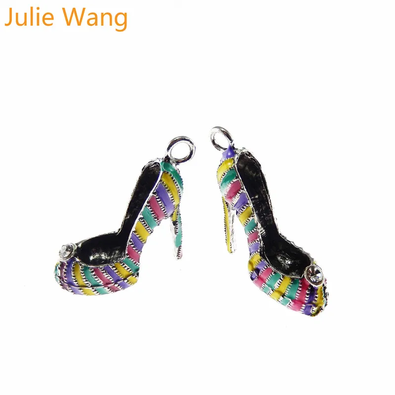 

Julie Wang 4PCS Alloy Colorful Enamel High heels Pendant Charm Bracelet Necklace Findings DIY Jewelry Making Accessories