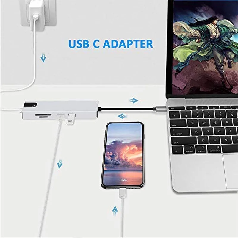 Basix USB C концентратор type c к HDMI VGA Gigabit Ethernet Lan RJ45 адаптер для Macbook Pro 2018 3 0 PD Порты и