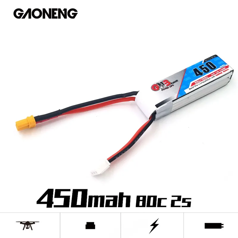 2 шт. GaoNeng 450 мАч 2S 7 4 В 80C/160C тонкий литий полимерный аккумулятор с разъемом XT30 для FPV