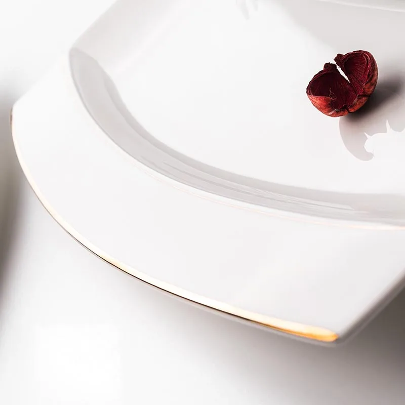 12-дюймовая короткая Золотая окантовка китайская прямоугольная тарелка для рыбы