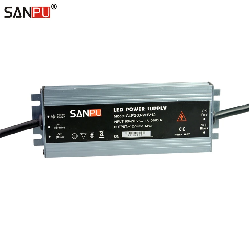 SANPU 12V источник питания 60W 5A IP67 Водонепроницаемый 110V 220V AC к DC трансформатор