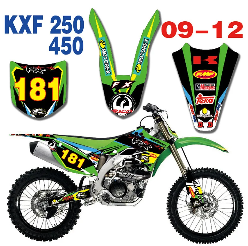 Мотоцикл Графика наклейки для Kawasaki KX250F KXF250 2009 2010 2011 2012 KXF 250 KX 250F KXF450 KX450F|Наклейки и