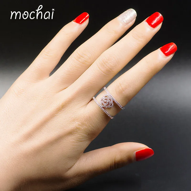 Mochai New Brand Design Gold AAA Cubic Zirconia Pave Setting Hollow Camellia Rings For Women bijoux femme ZK30 | Украшения и
