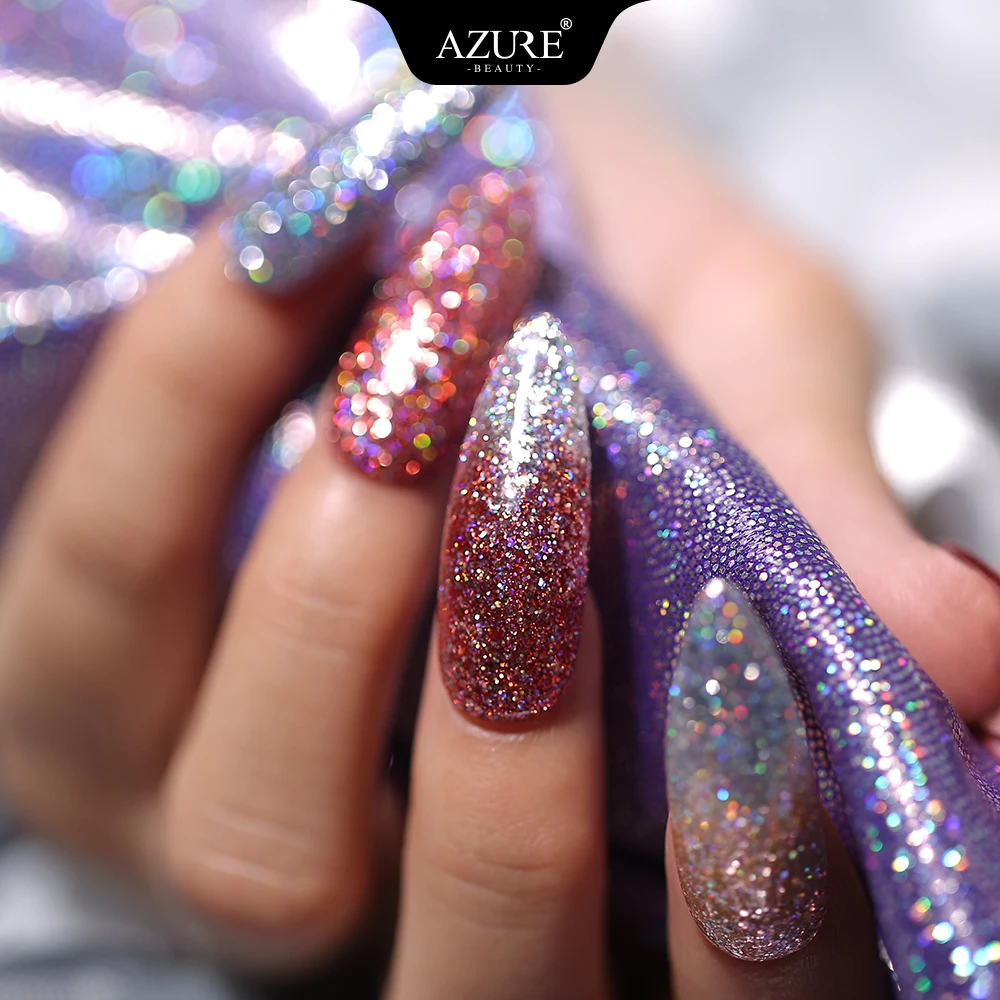 УФ Гель лак Azure Beauty блестящий светодиодный с блестками отмачиваемый