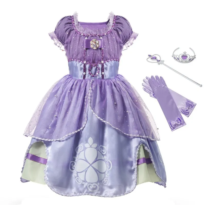 Dress with Acc 01 VOGUEON/летние платья принцессы Софии для девочек; Детский карнавальный костюм Софии с пышными рукавами и блестками; Детские Вечерние платья на Хэллоуин и выпускной вечер - Цвет: Dress with Acc 01