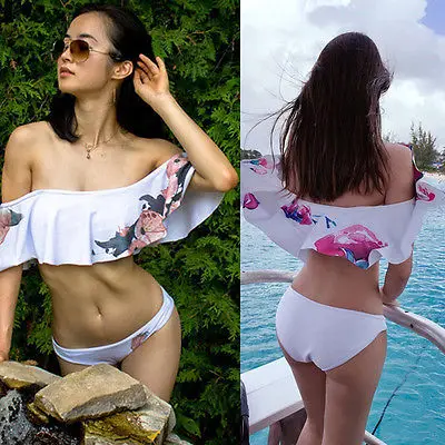 Женский купальник с открытыми плечами и оборками комплект бикини из двух