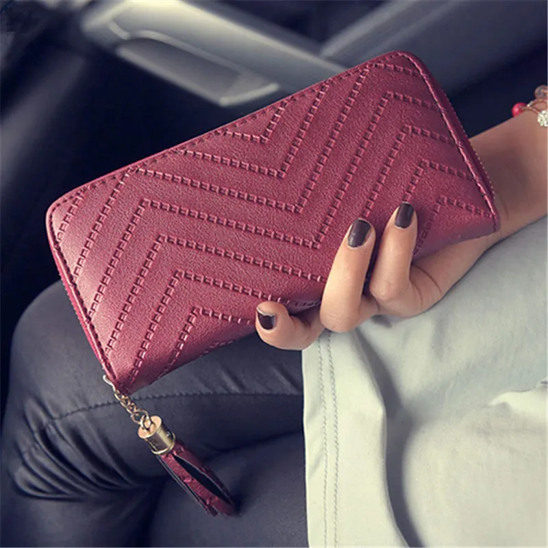 Женский кожаный кошелек на молнии красный с сумочкой сумочка кисточками