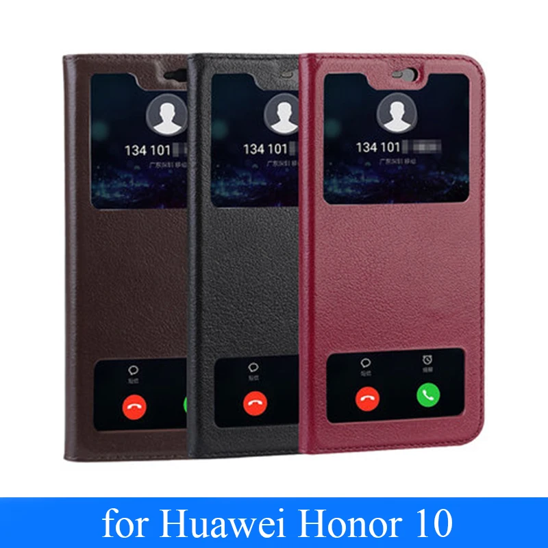 Чехол-книжка из натуральной кожи с окошком для Huawei Honor 10 | Мобильные телефоны и
