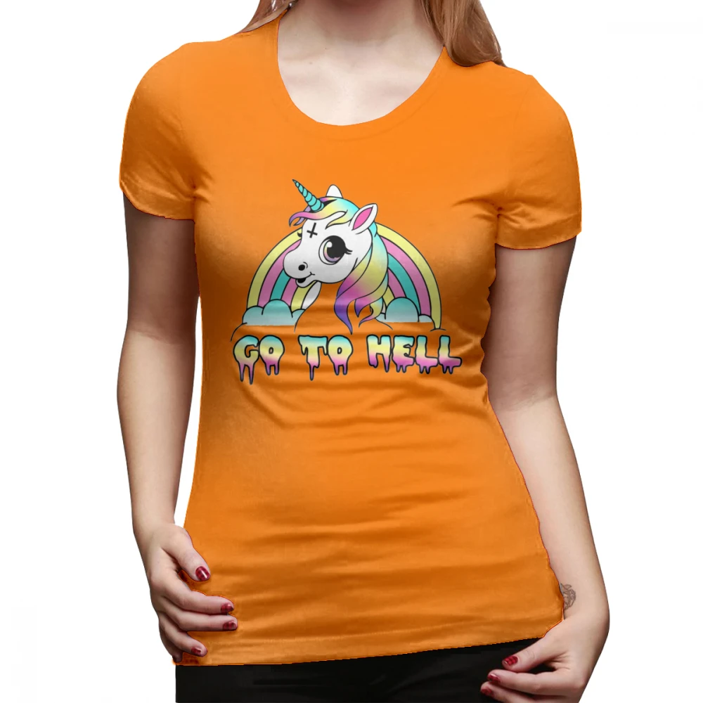 Футболка Go To Hell Футболка с принтом единорога уличная одежда женская футболка Kawaii 100 хлопок короткий рукав XXL Женская футболка - Цвет: Оранжевый