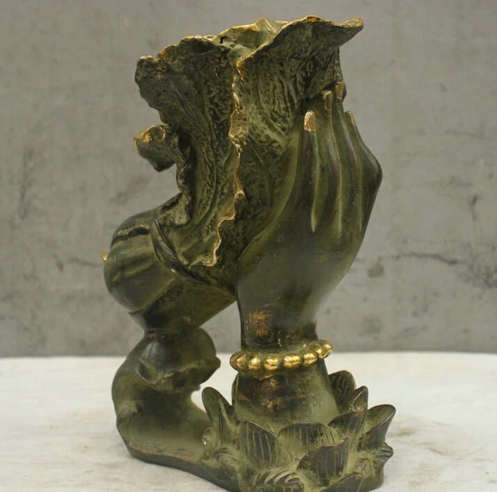 Китайская народная культура ручной бронзовый латунь статуя капусты будда рук