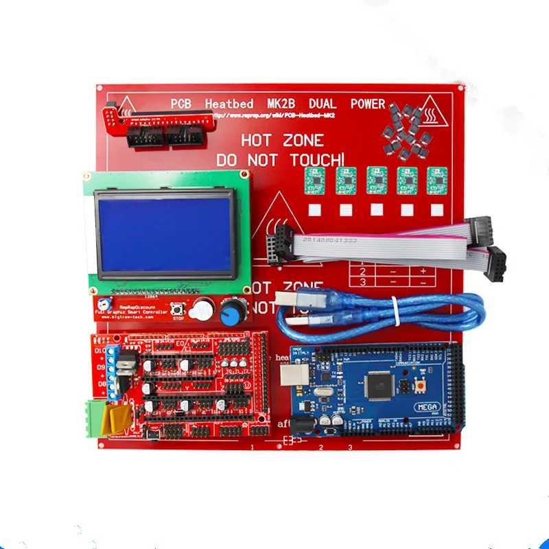 CNC 3d принтер Reprap Ramps 1,4 комплект с Mega 2560 r3+ Heatbed mk2b+ 12864 ЖК-контроллер+ двигатель A4988+ кабели