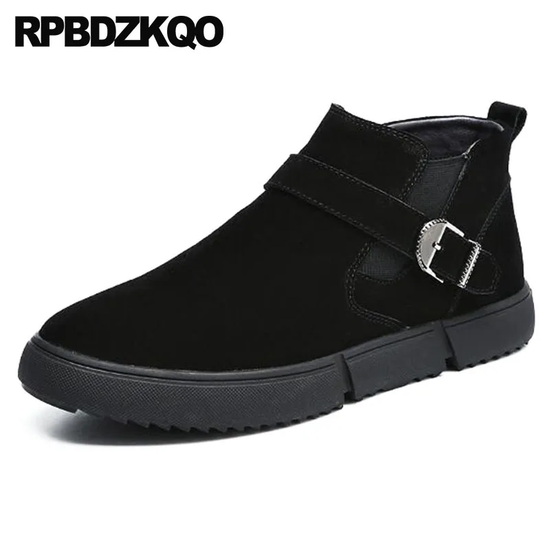 

High Top Casual Flat Autumn Shoes Sneakers Suede Full Grain Booties Trainer Black Ankle Winter Men Boots With Fur Warm Zipper