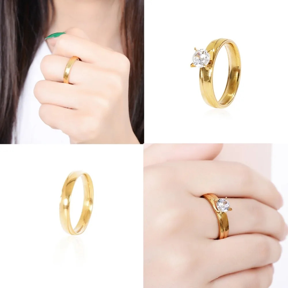 1 пара парных свадебных обручальных колец золотого цвета с кристаллами и