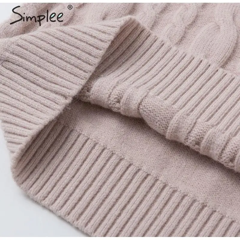 Simplee Sexy irregular knitted sweater women Asymmetrical puff shoulder pullover female jumper Ladies solid winter sweater