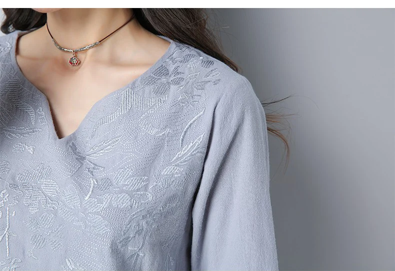 Футболка женская с длинным рукавом из хлопка и льна 2019|Футболки| |