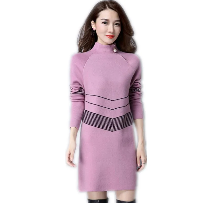 

Women Winter Sweater Mini Dress 2019 New Half-Neck Autumn Long Sleeve Warm Knitted Dress Sweater And Pullovers Plus Size 3XLQ993