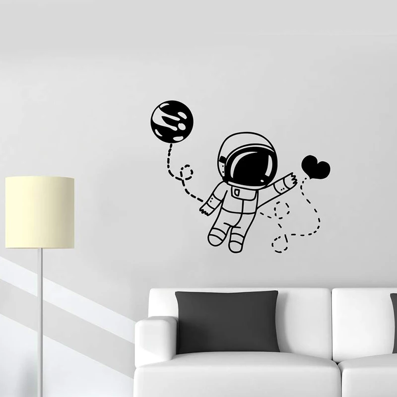 Wall Decal Astronaut Space Man Universe Love Moon Way Feelings Attraction Valentine's Day Vinyl Sticker Removable Art Mural L993