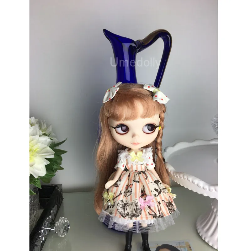 Handemade 1 комплект милый головной убор + платье с животным узором для Blyth Azone Licca 1/6 BJD