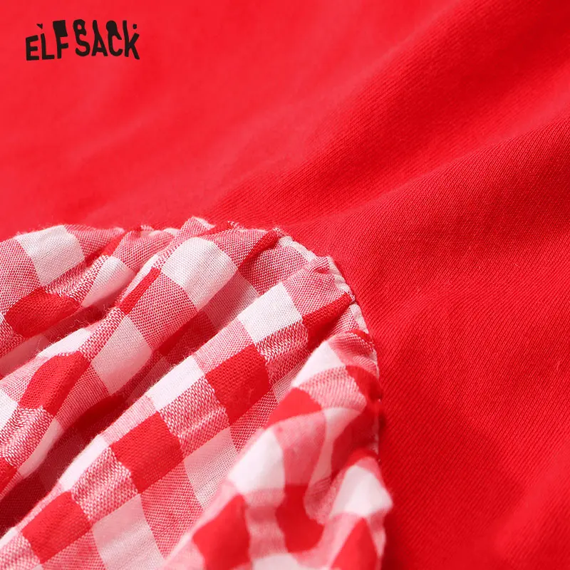 Женское хлопковое платье в горошек ELF SACK красное свободное повседневное с