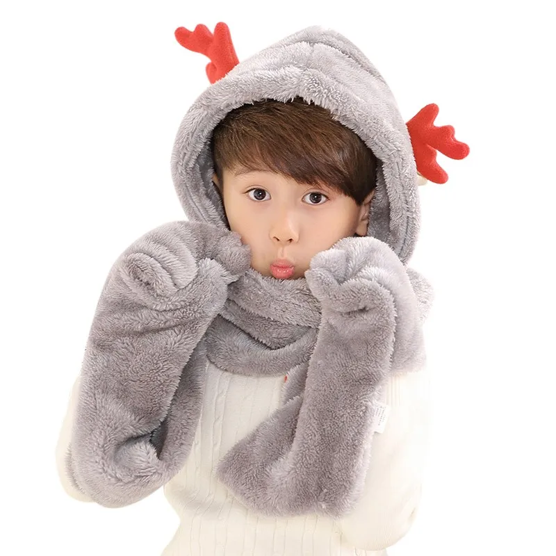 Детская шапка перчатки шарф 3 в 1 комплект зимний теплый Рождественский олень