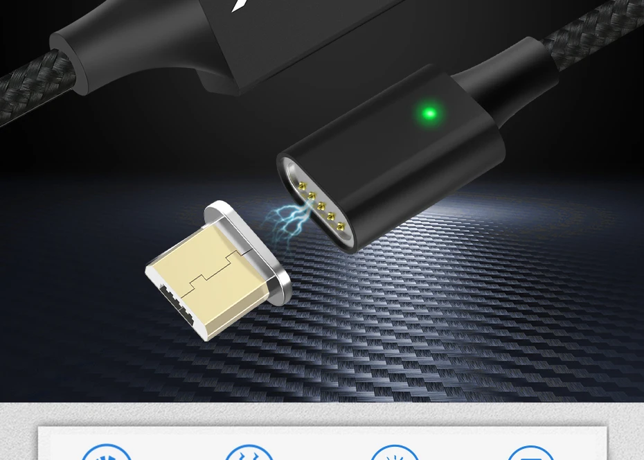 TOPK F-Line2 светодиодный магнитный Micro USB кабель для samsung Xiaomi huawei кабели для мобильных телефонов нейлоновый Плетеный Магнитный кабель для зарядки и передачи данных