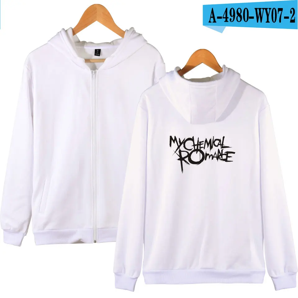 white Модные толстовки с капюшоном My Chemical Romance в стиле хип-хоп для мужчин и женщин, куртки с капюшоном на молнии, повседневные спортивные костюмы с длинными рукавами и капюшоном, топы - Цвет: white